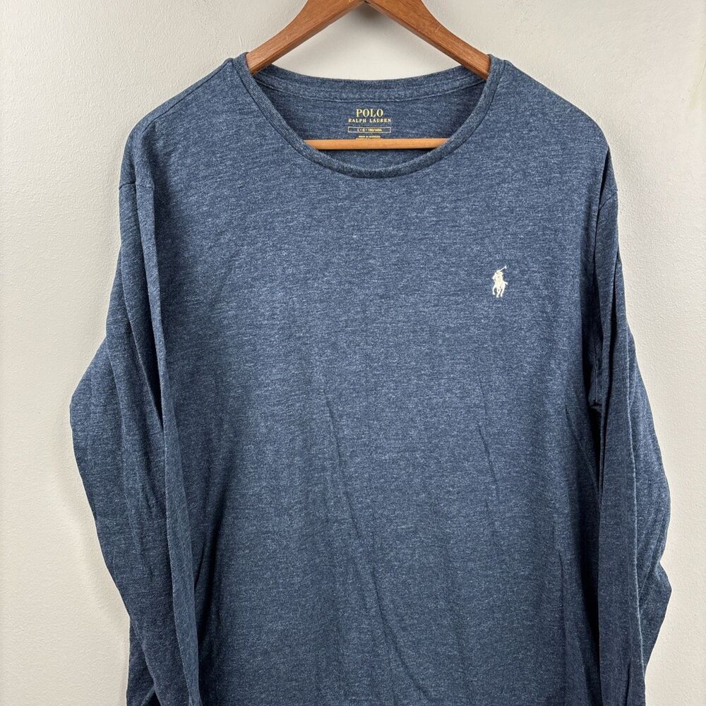 POLO RALPH LAUREN Men Jersey Pullover LARGE Heather Blue Long Sleeve Pony Cotton